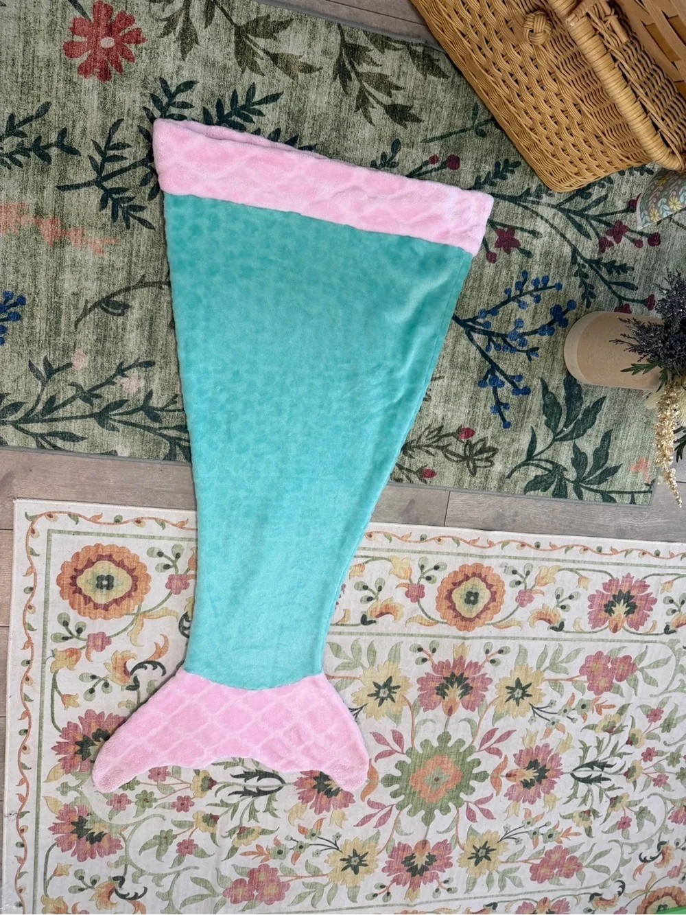 Pink & Teal Girls Plush Mermaid Tail Blanket One Size